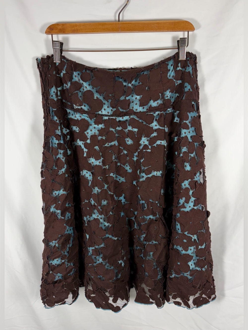 VINTAGE Floral Overlay Circle Skirt in Brown and Teal - Picture 2 of 7